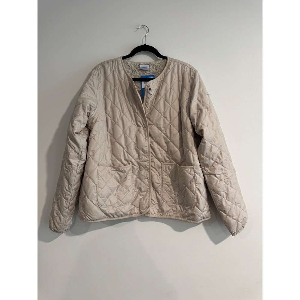 Columbia Copper Crest Quilted Jacket‎ Womens XL Beige Omni-Shield Fleece Lined